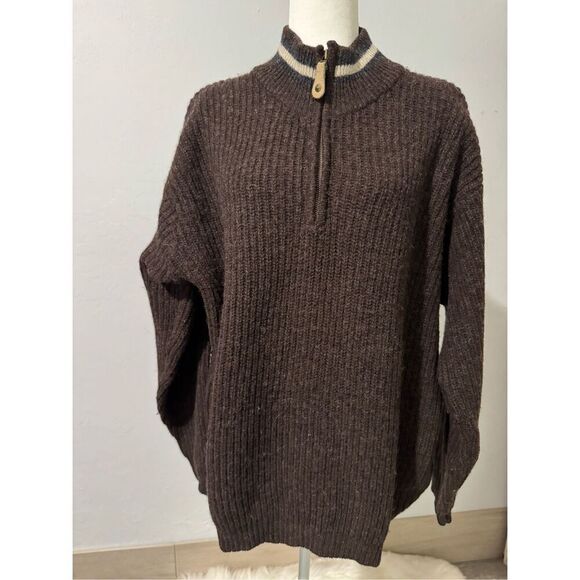 Columbia 100% Shetland wool brown 1/4 zipper knit thick  sweater L - Picture 1 of 6